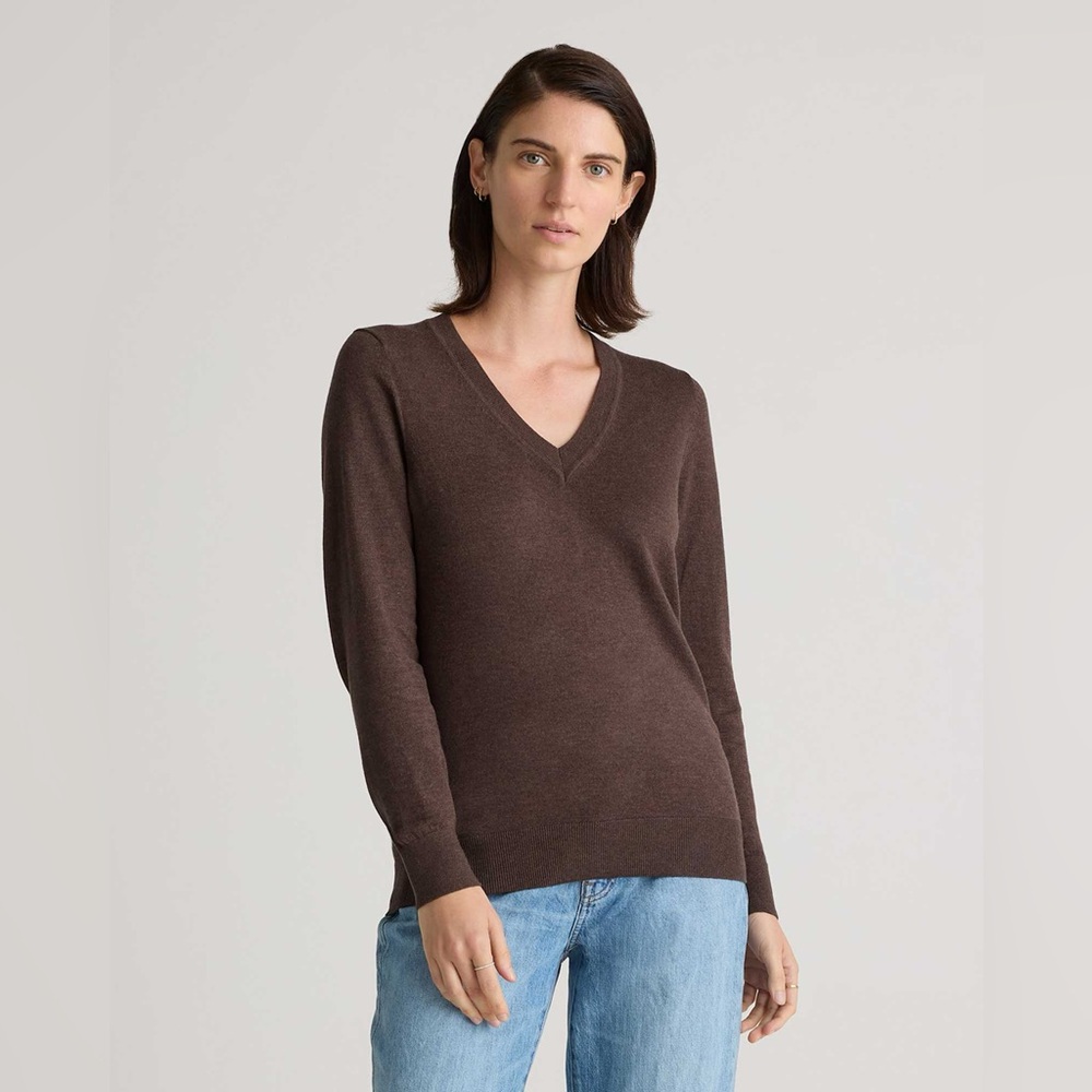 Quince Women's Lightweight Cotton Cashmere V-Neck Sweater, Small